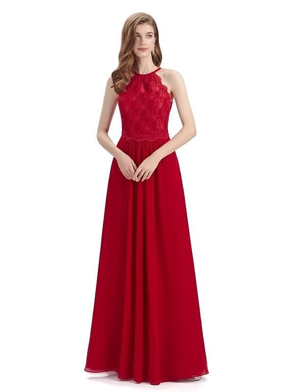 Lace Top Halter Chiffon Long Dresses to Wear to a Wedding