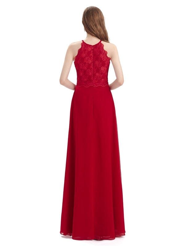 Lace Top Halter Chiffon Long Dresses to Wear to a Wedding