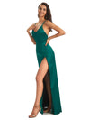Sexy Soft Satin Side Slit Spaghetti straps Floor-Length Criss Cross Mermaid Prom Dresses