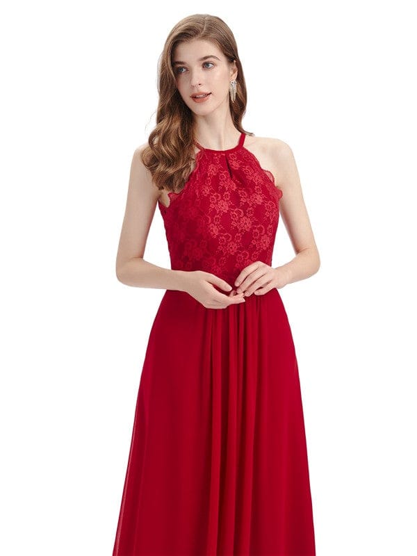 Lace Top Halter Chiffon Long Dresses to Wear to a Wedding