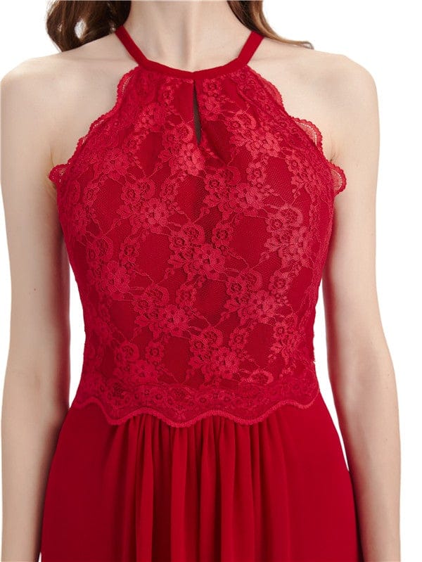 Lace Top Halter Chiffon Long Dresses to Wear to a Wedding