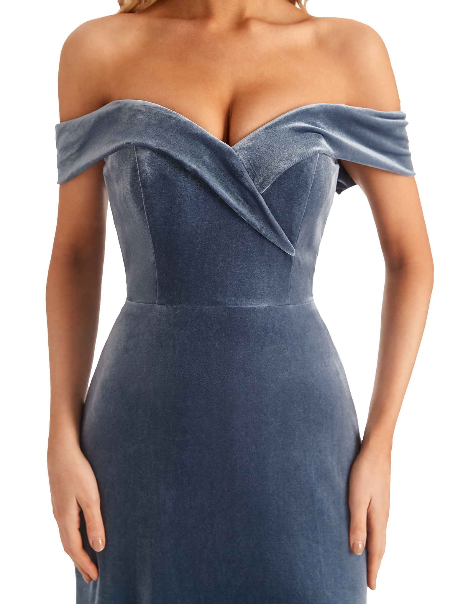 Elegant Mermaid Off the Shoulder Formal Velvet Side Slit Long Bridesmaid Dresses UK