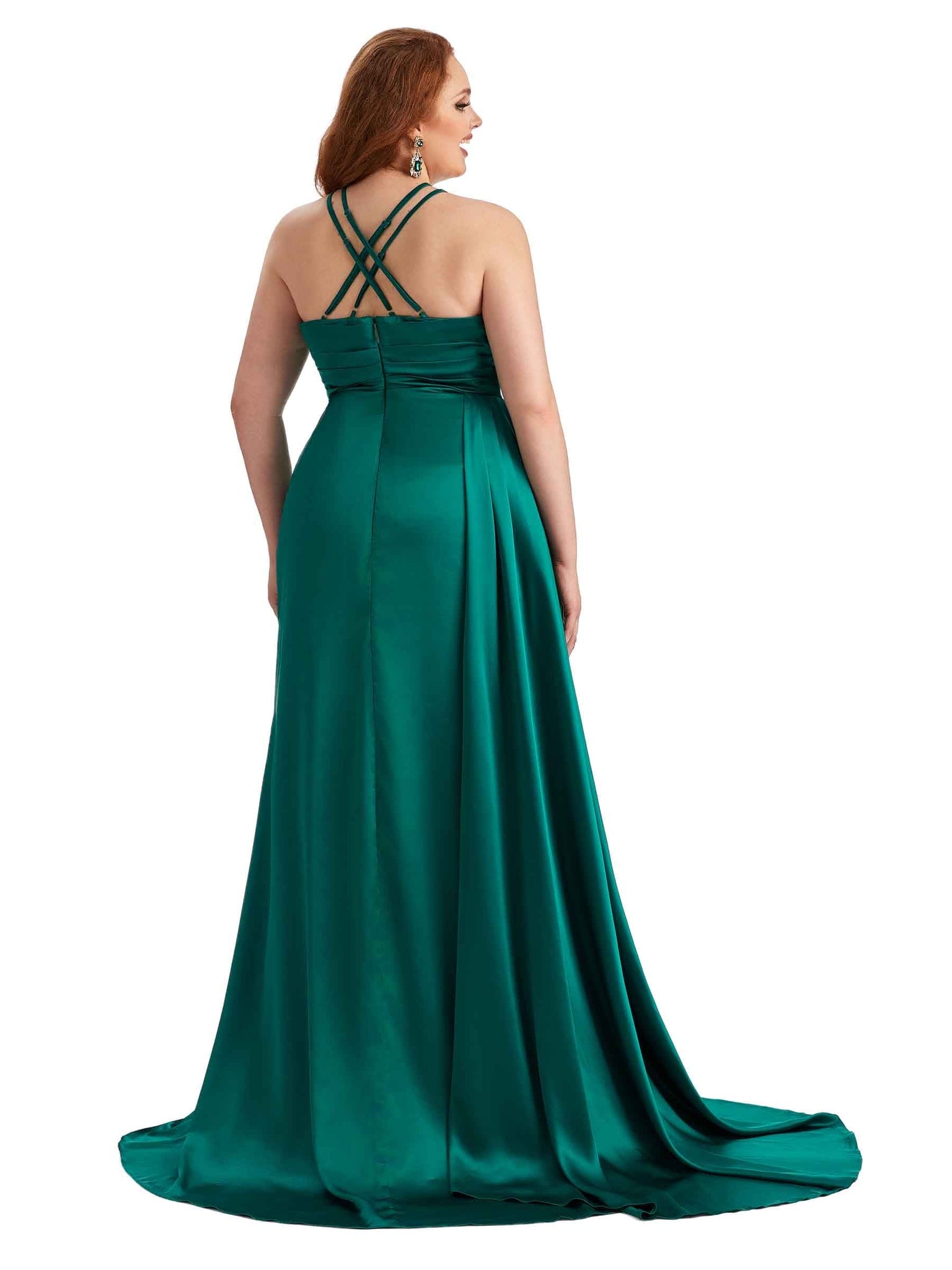 Sexy Halter Side Slit Mermaid Soft Satin Long Plus Size Wedding Party Dresses UK