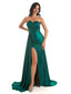 Asymmetric Neckline Mermaid Satin Side Slit Floor-Length Mermaid Bridesmaid Dresses UK