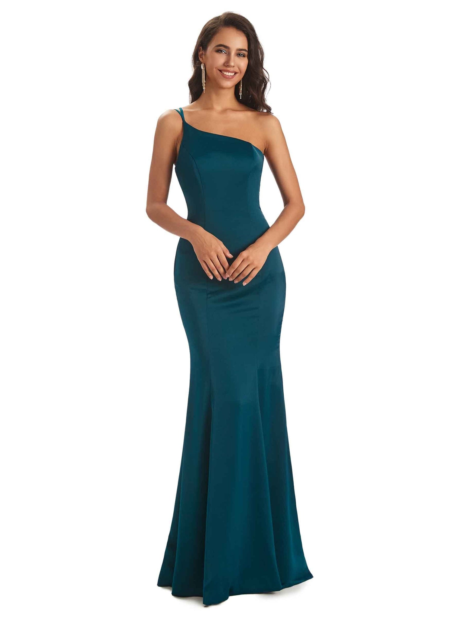 Sexy Soft Satin Side Slit One Shoulder Long Mermaid Bridesmaid Dresses Online