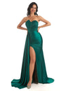 Asymmetric Neckline Mermaid Satin Side Slit Floor-Length Mermaid Bridesmaid Dresses UK