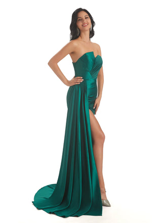 Asymmetric Neckline Mermaid Soft Satin Side Slit Floor-Length Mermaid Prom Dresses