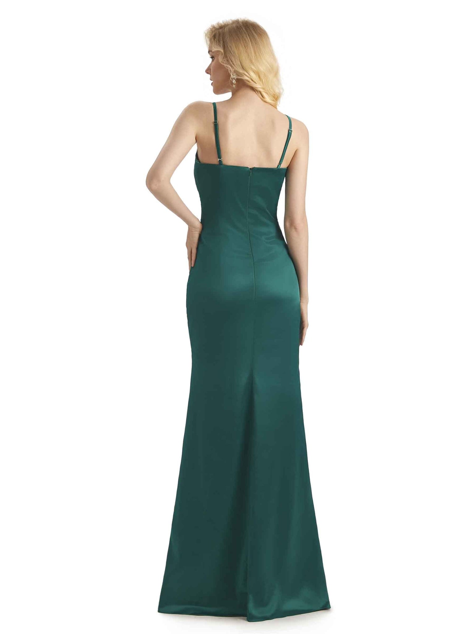 Sexy Silky Satin Side Slit V-neck Wrap Long Mermaid Bridesmaid Dresses Online UK