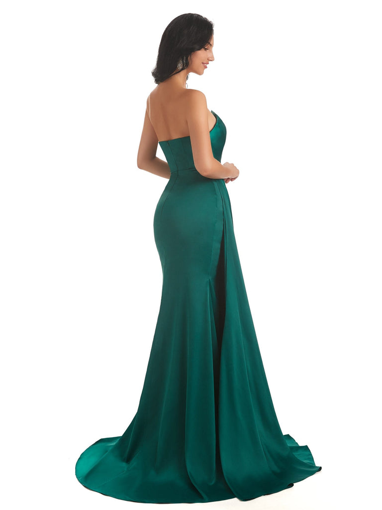 Asymmetric Neckline Mermaid Soft Satin Side Slit Floor-Length Mermaid Prom Dresses
