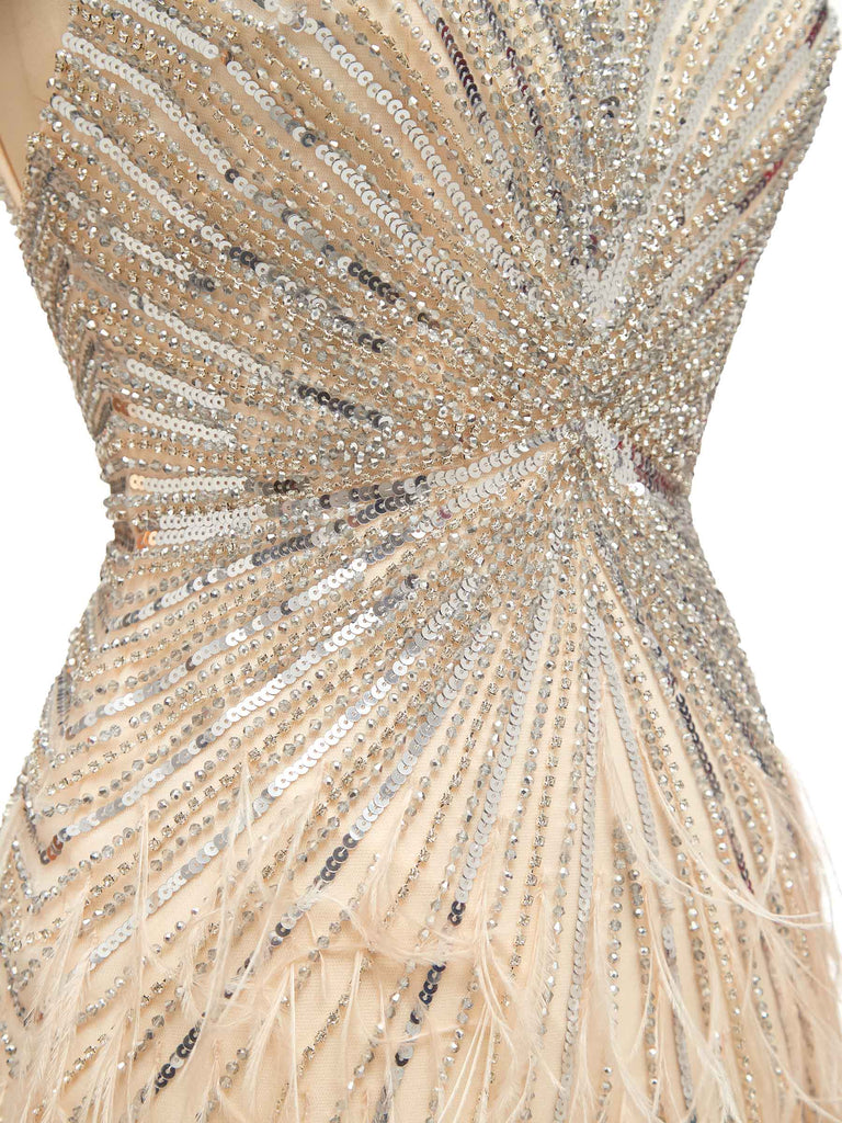 Champagne Gold Luxury Heavily Beaded Feather Formal Prom Dresses Online - ChicSew chicsewuk Champagne Gold Luxury Heavily Beaded Feather Formal Prom Dresses Online - ChicSew chicsewuk