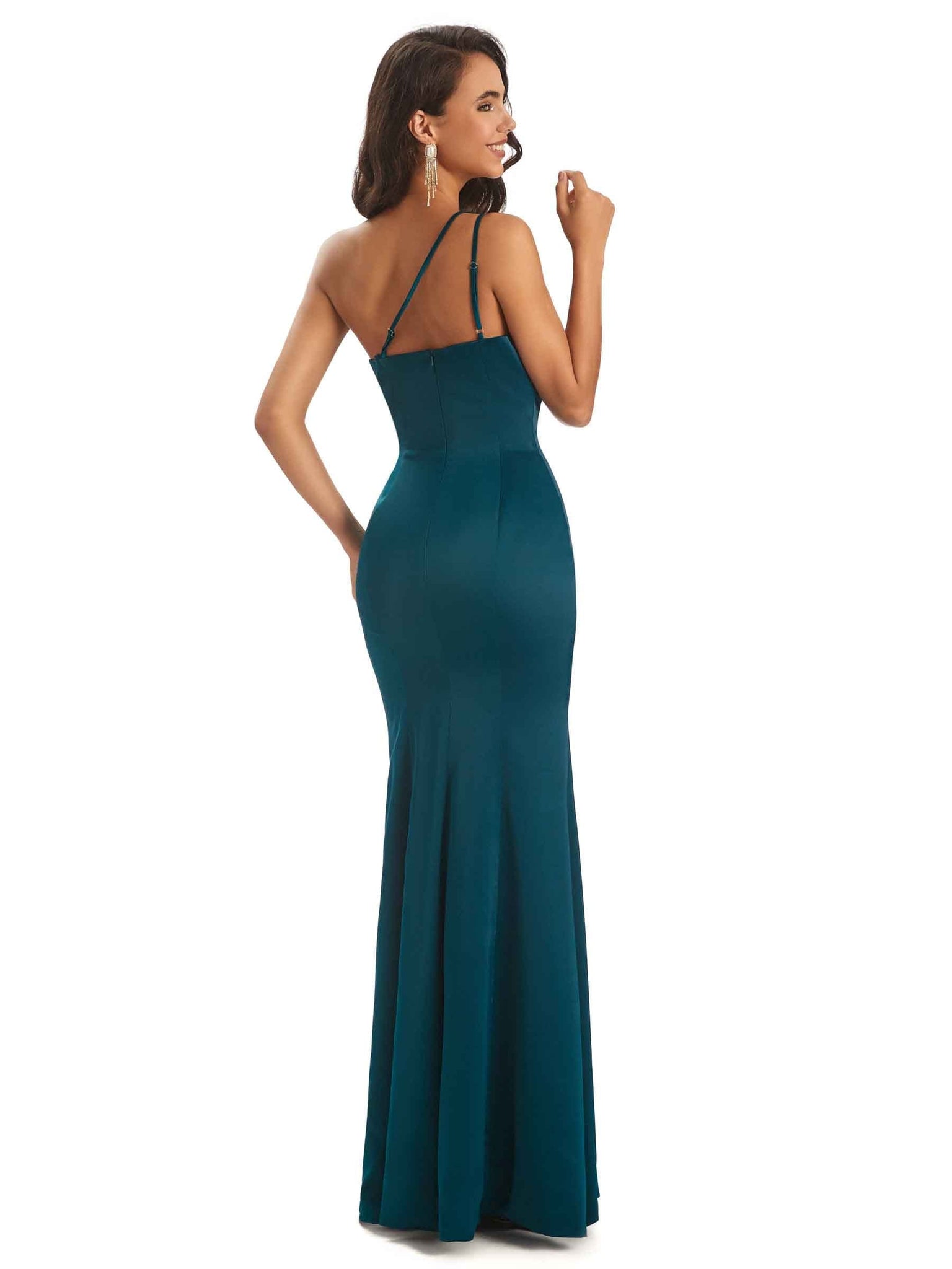 Sexy Soft Satin Side Slit One Shoulder Long Mermaid Bridesmaid Dresses Online