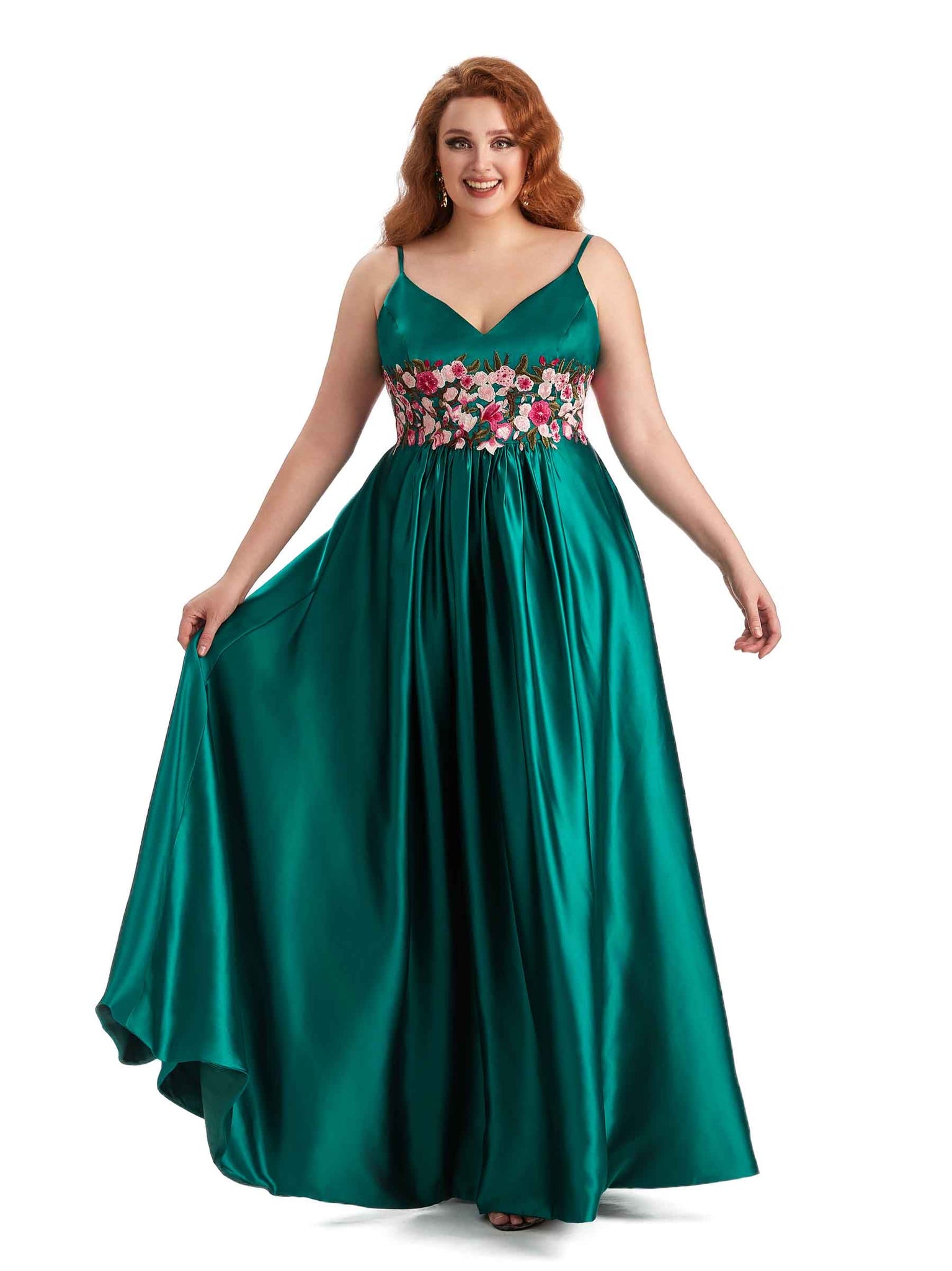 Unique Lace Spaghetti Straps Soft Satin Long Plus Size Matron of Honor Dresses