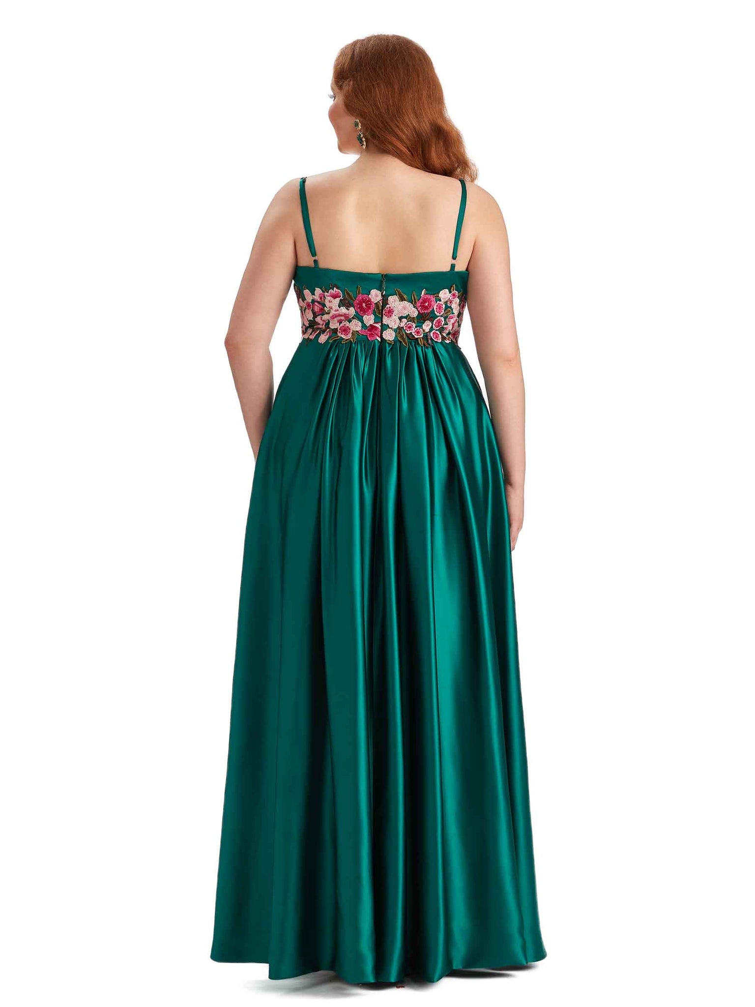 Unique Lace Spaghetti Straps Soft Satin Long Plus Size Matron of Honor Dresses