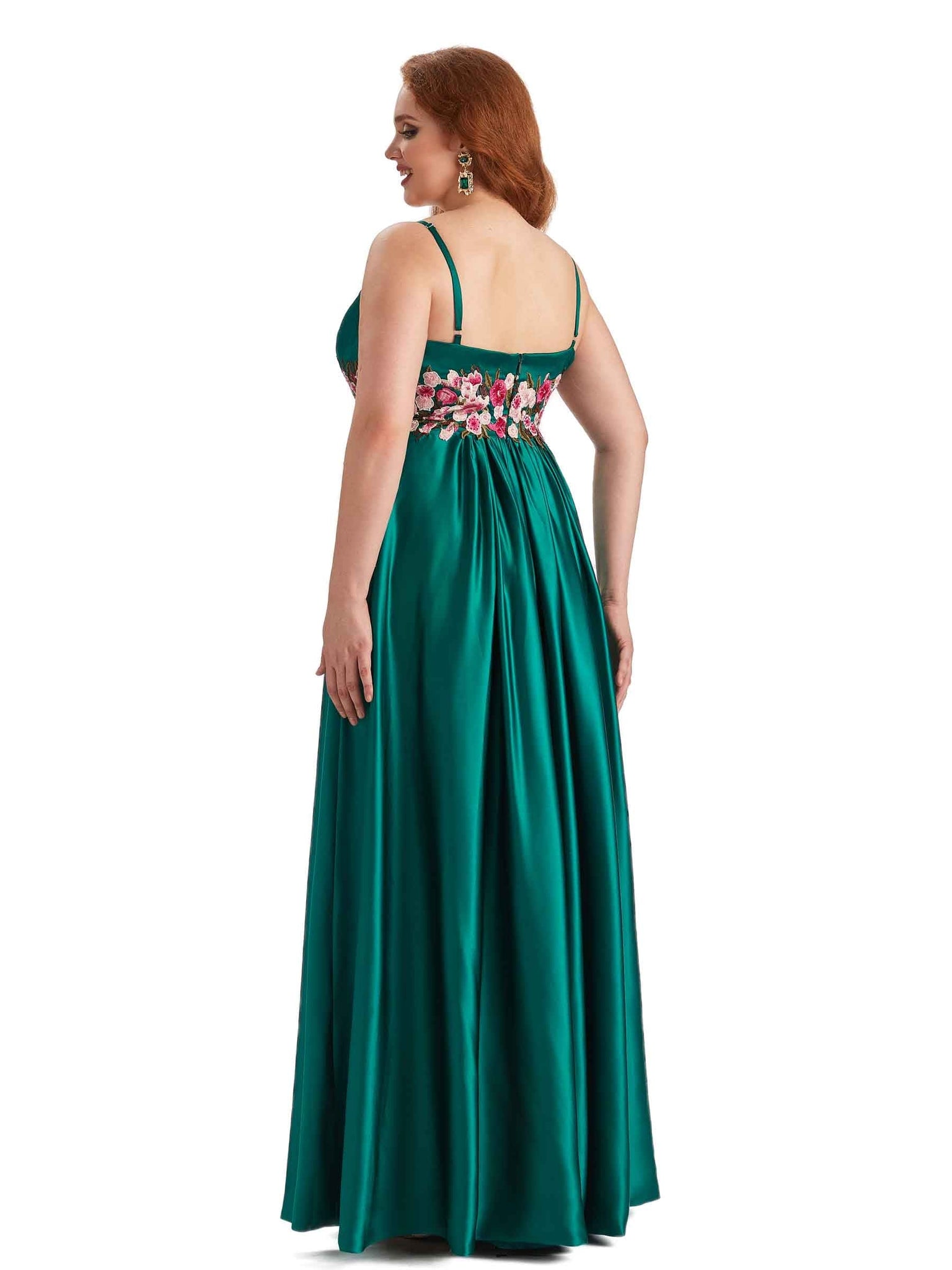 Unique Lace Spaghetti Straps Soft Satin Long Plus Size Matron of Honor Dresses