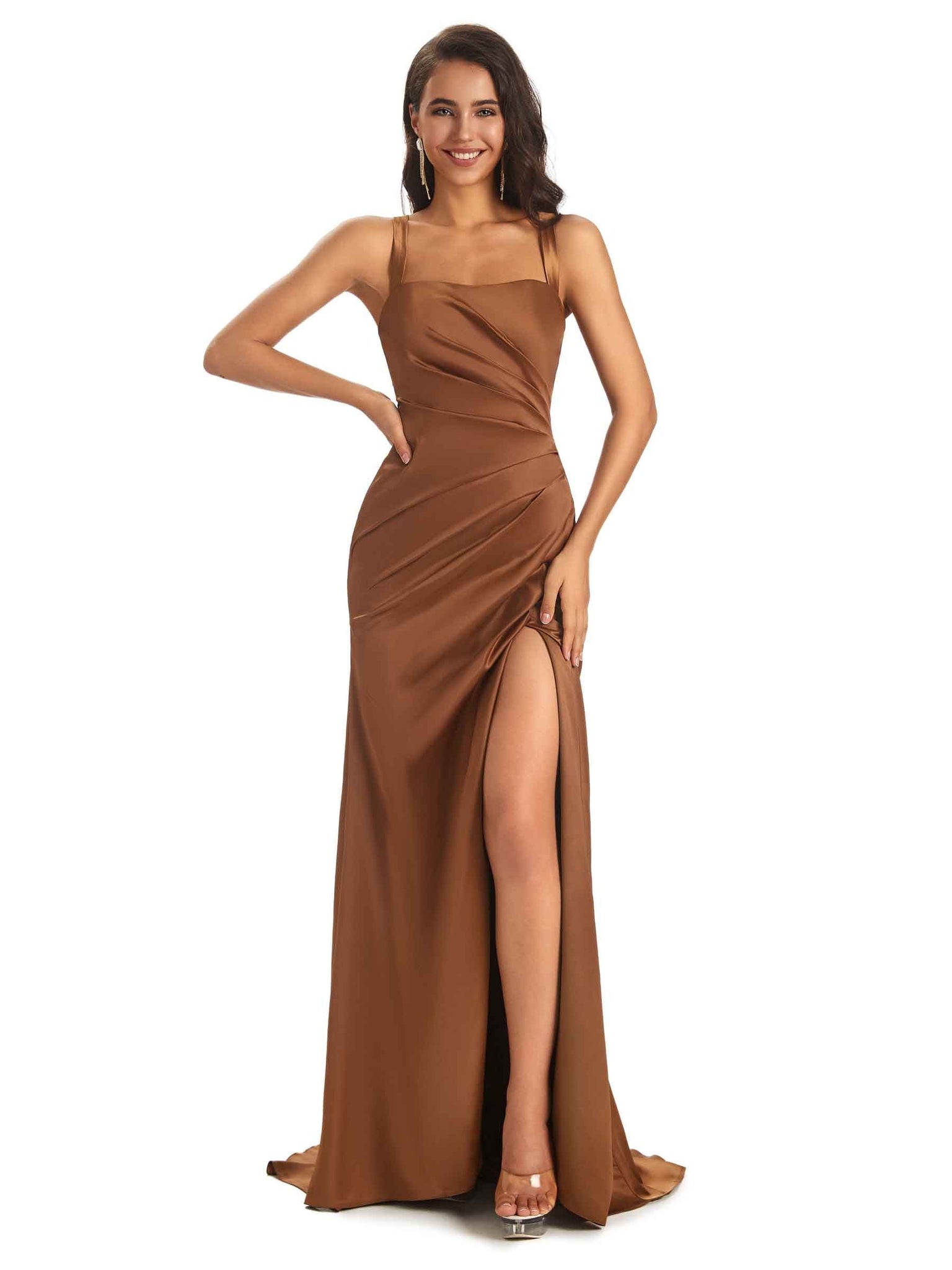 Silky Satin Side Slit Cross Back Sexy Mermaid Bridesmaid Dresses Online UK