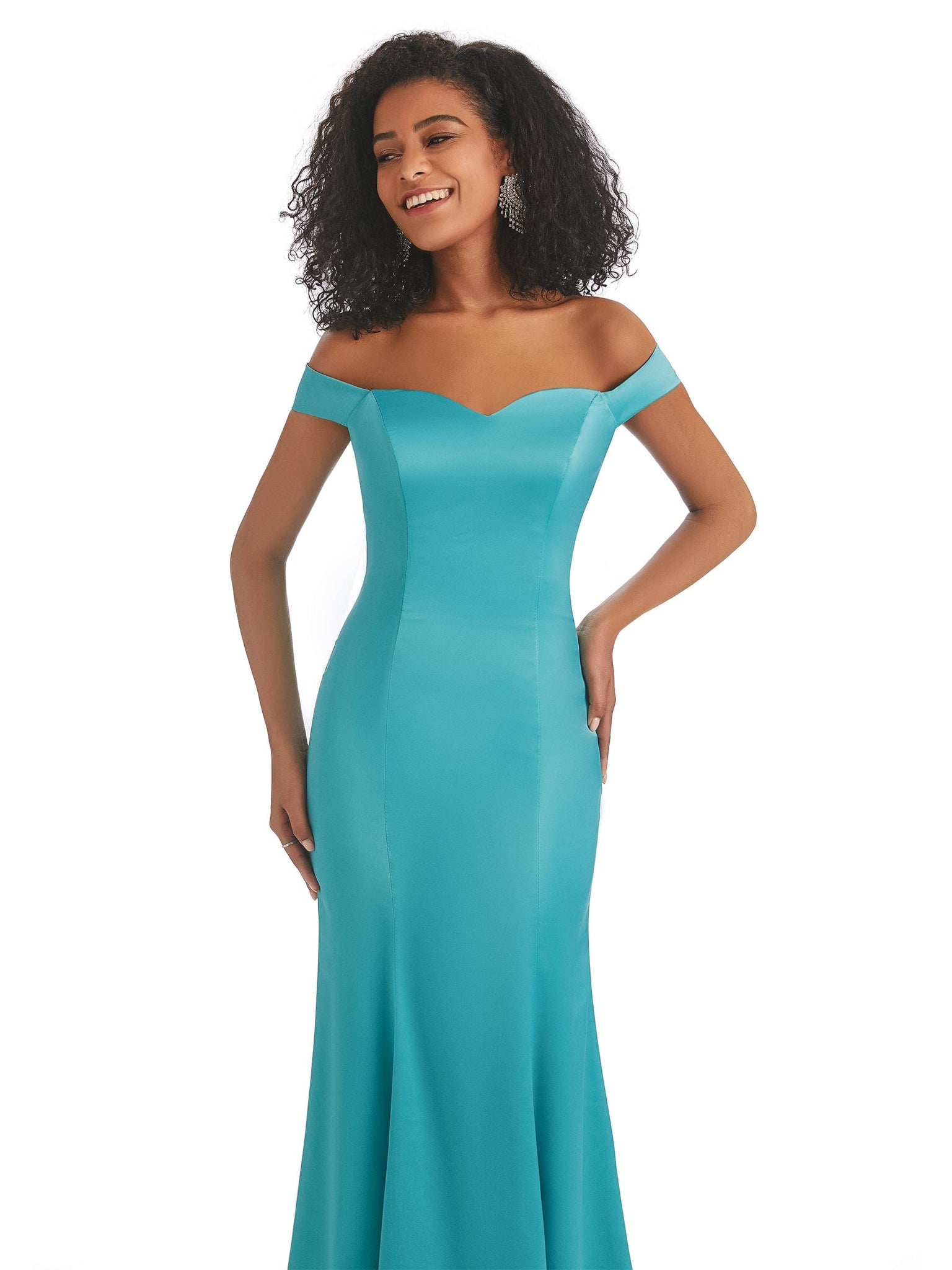 Simple Off Shoulder Soft Satin Mermaid long Long Afridan Prom Dresses