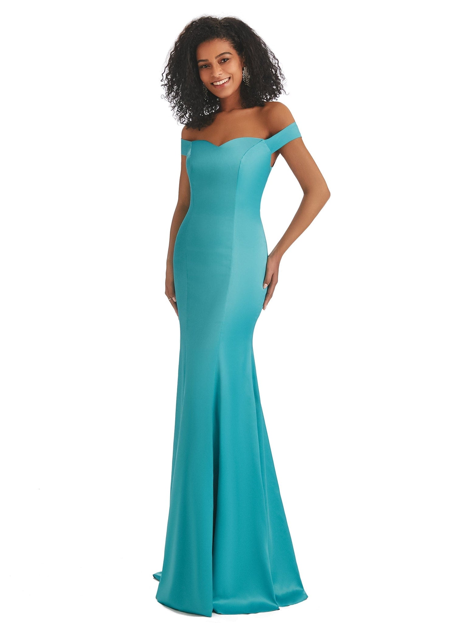 Simple Off Shoulder Soft Satin Mermaid long Long Afridan Prom Dresses