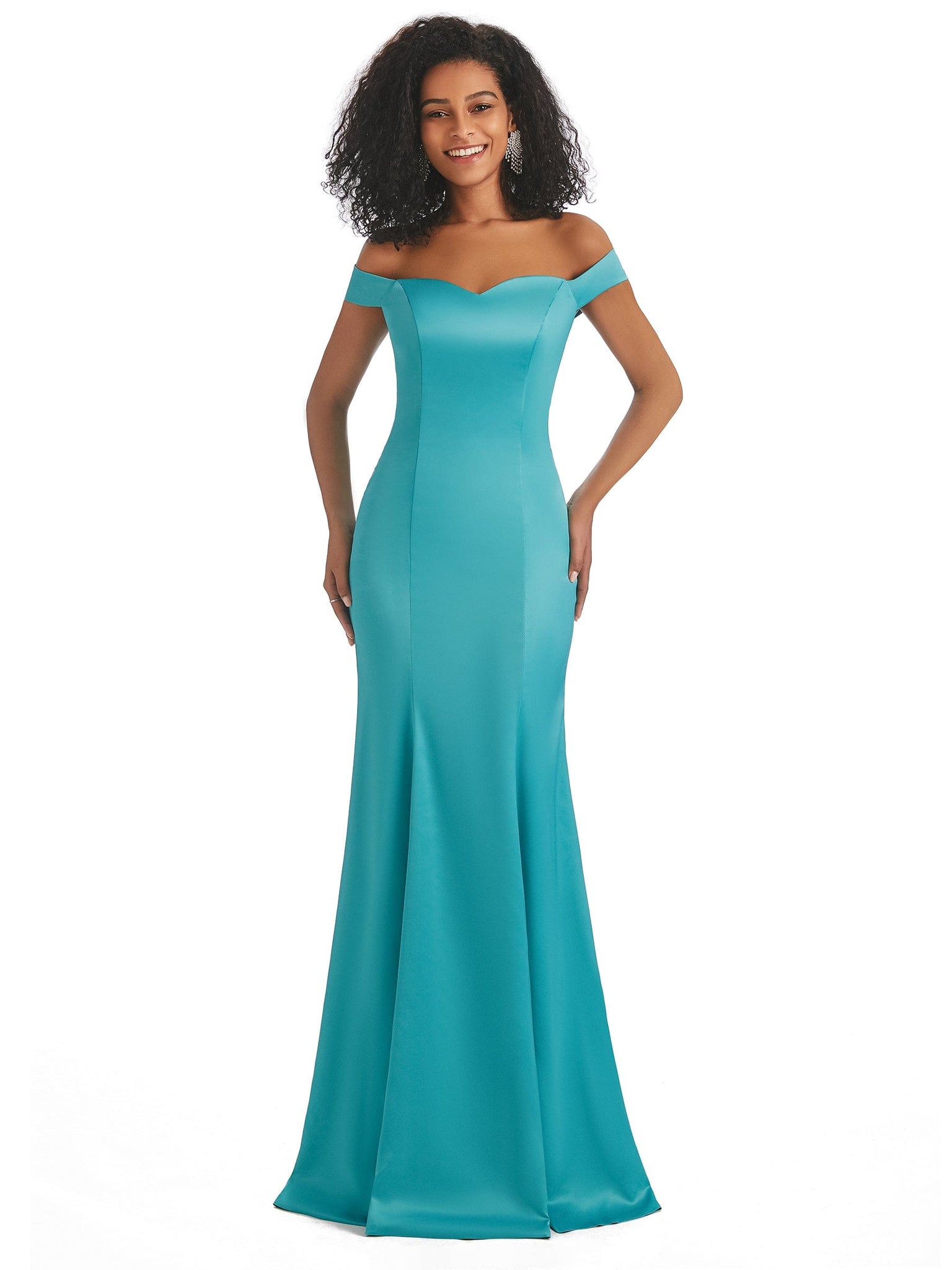 Simple Off Shoulder Soft Satin Mermaid long Long Afridan Prom Dresses