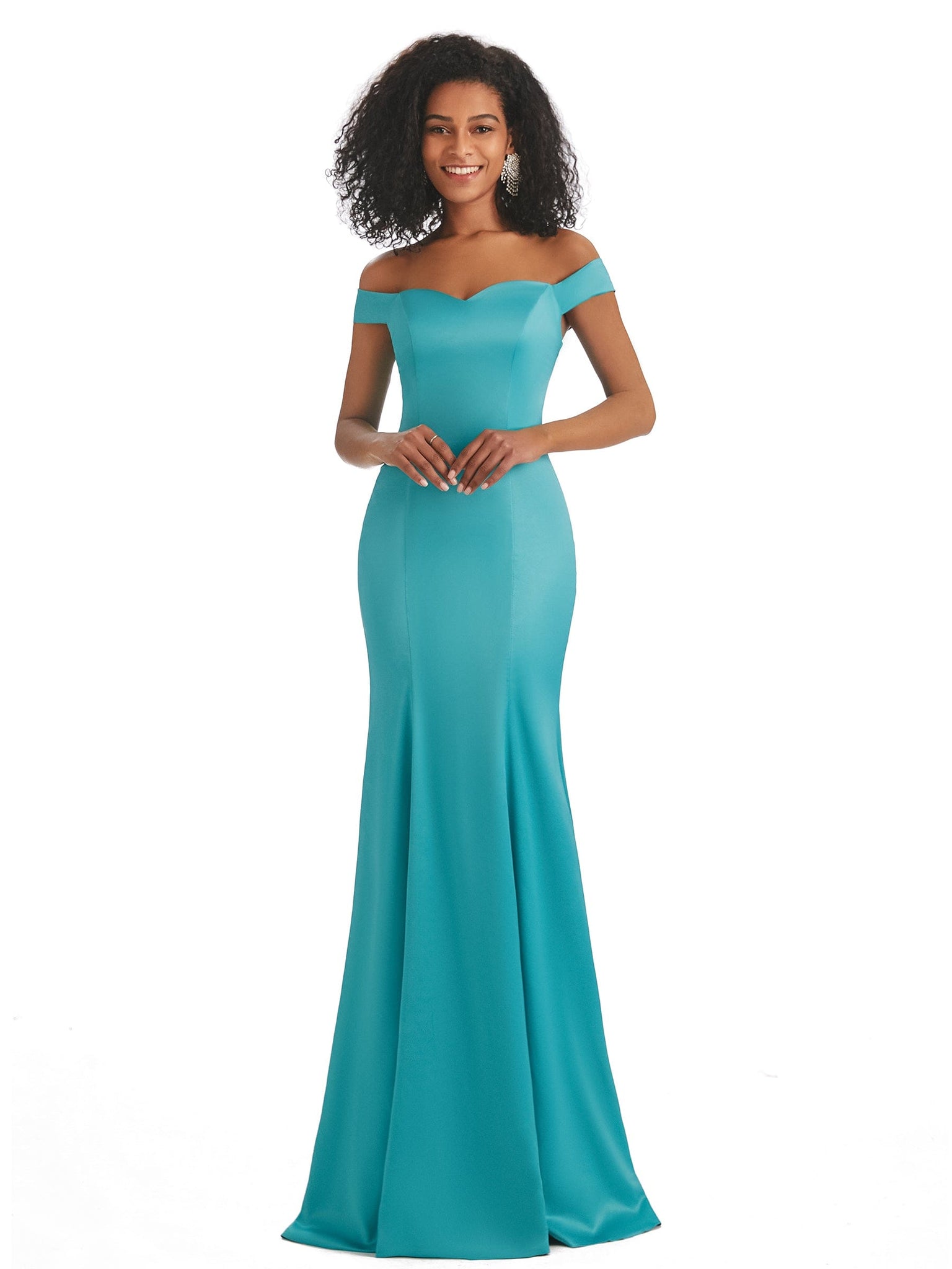 Simple Off Shoulder Soft Satin Mermaid long Long Afridan Prom Dresses
