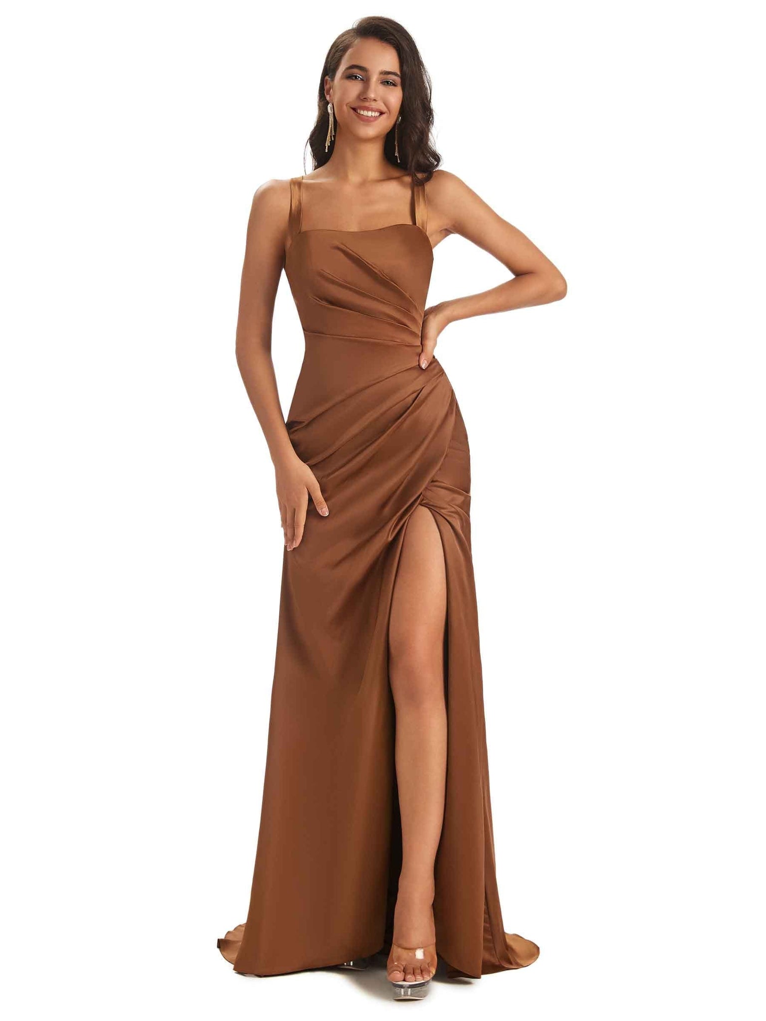 Soft Satin Straps Sheath Side Slit Cross Back Sexy Mermaid Prom Dresses Online