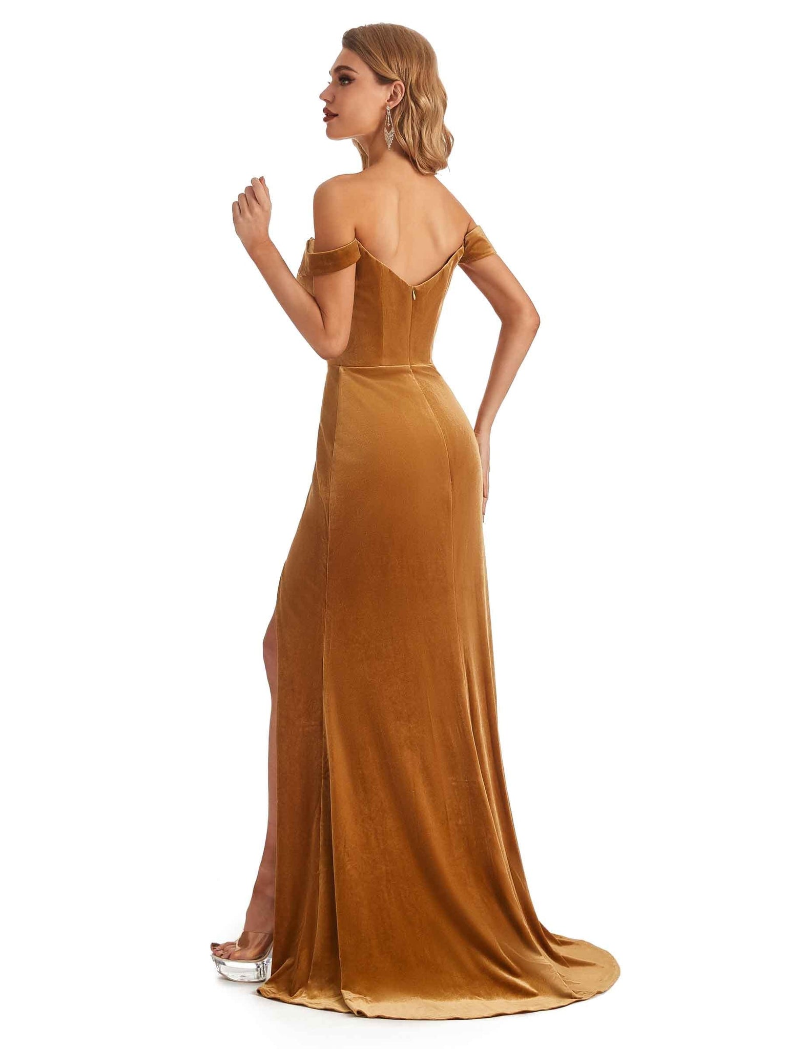 Sexy Mermaid Off the Shoulder Side Slit Velvet Long Bridesmaid Dresses UK Online