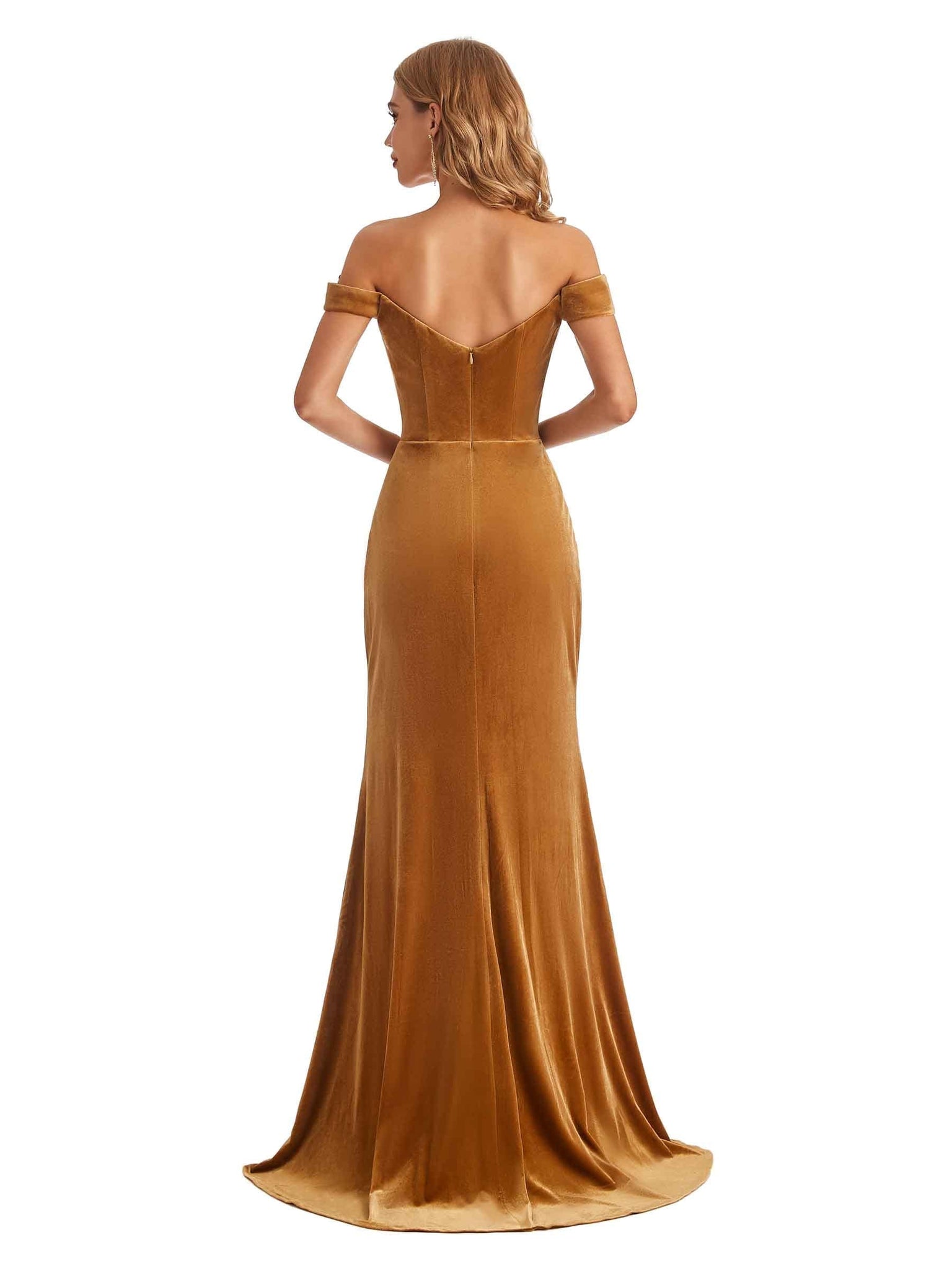 Sexy Mermaid Off the Shoulder Side Slit Velvet Long Bridesmaid Dresses UK Online
