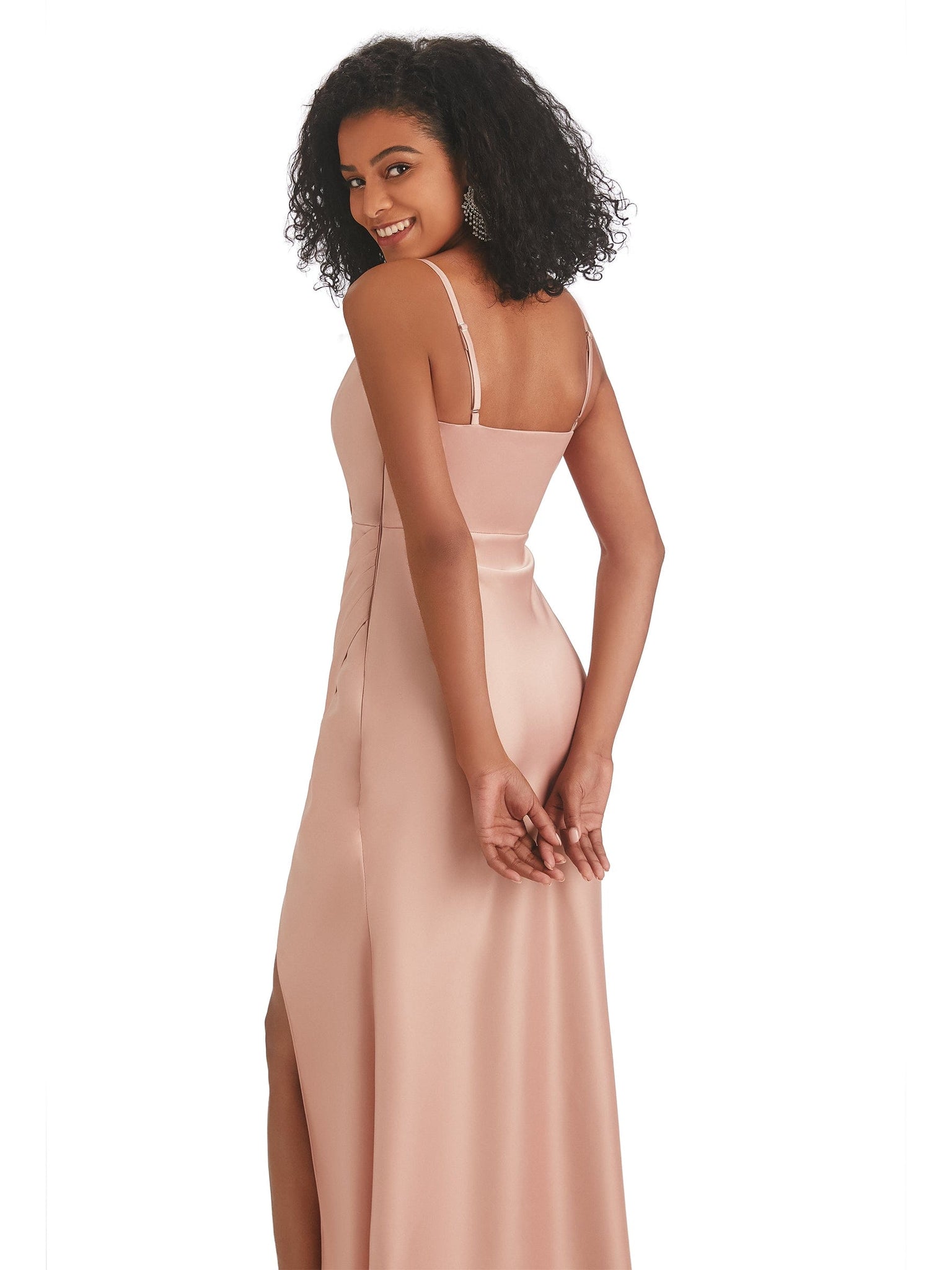 Spaghetti Straps Mermaid Soft Satin Side Slit Floor-Length African Prom Dresses