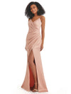 Spaghetti Straps Mermaid Soft Satin Side Slit Floor-Length African Prom Dresses