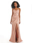 Spaghetti Straps Mermaid Soft Satin Side Slit Floor-Length African Bridesmaid Dresses