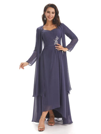 Elegant Chiffon Long Sleeves High-Low Mother of The Bride Dresses And Jacket Online Sale