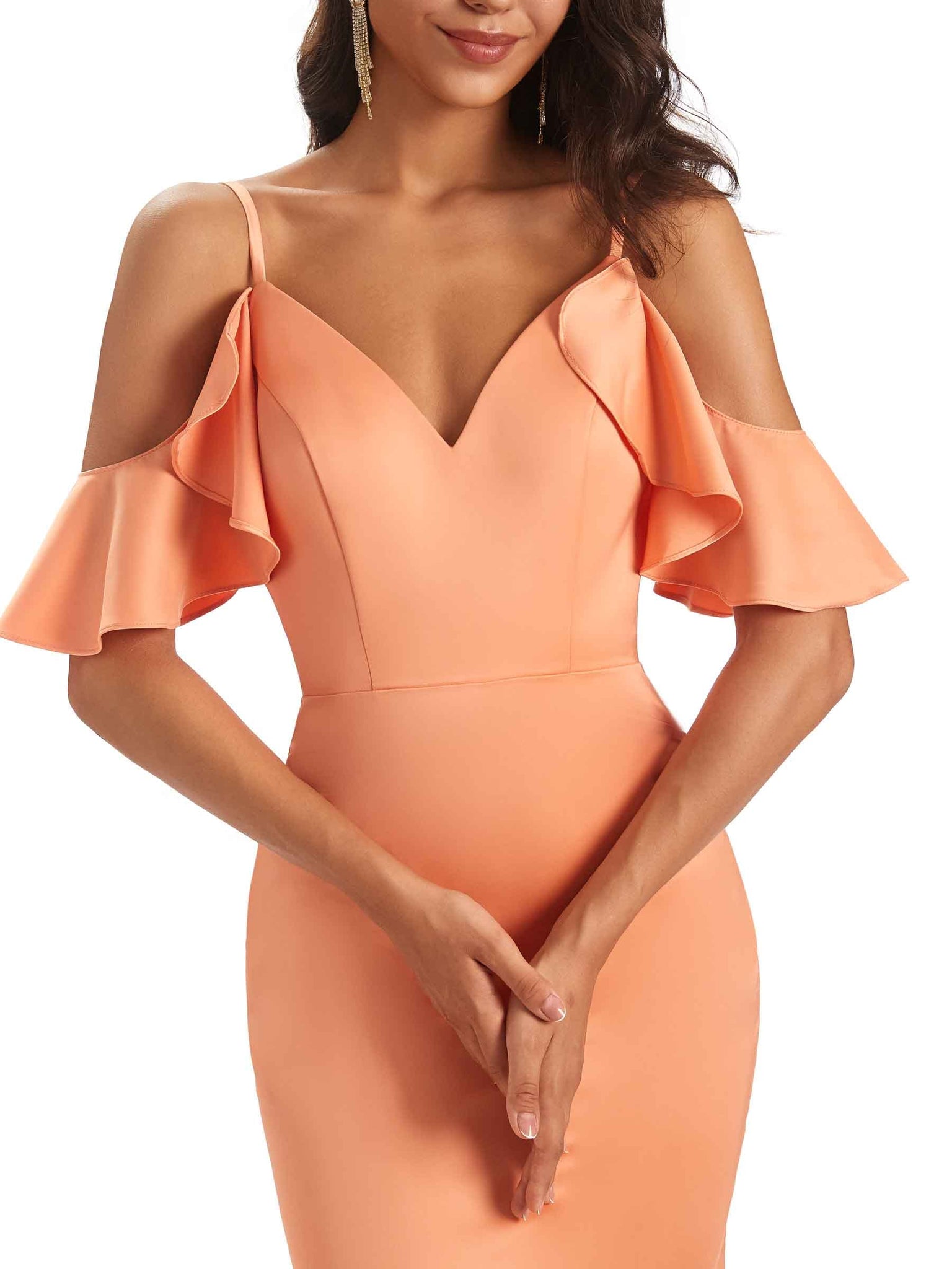 Silky Satin High Low Mermaid Cold Shoulder Bridesmaid Dresses Online UK