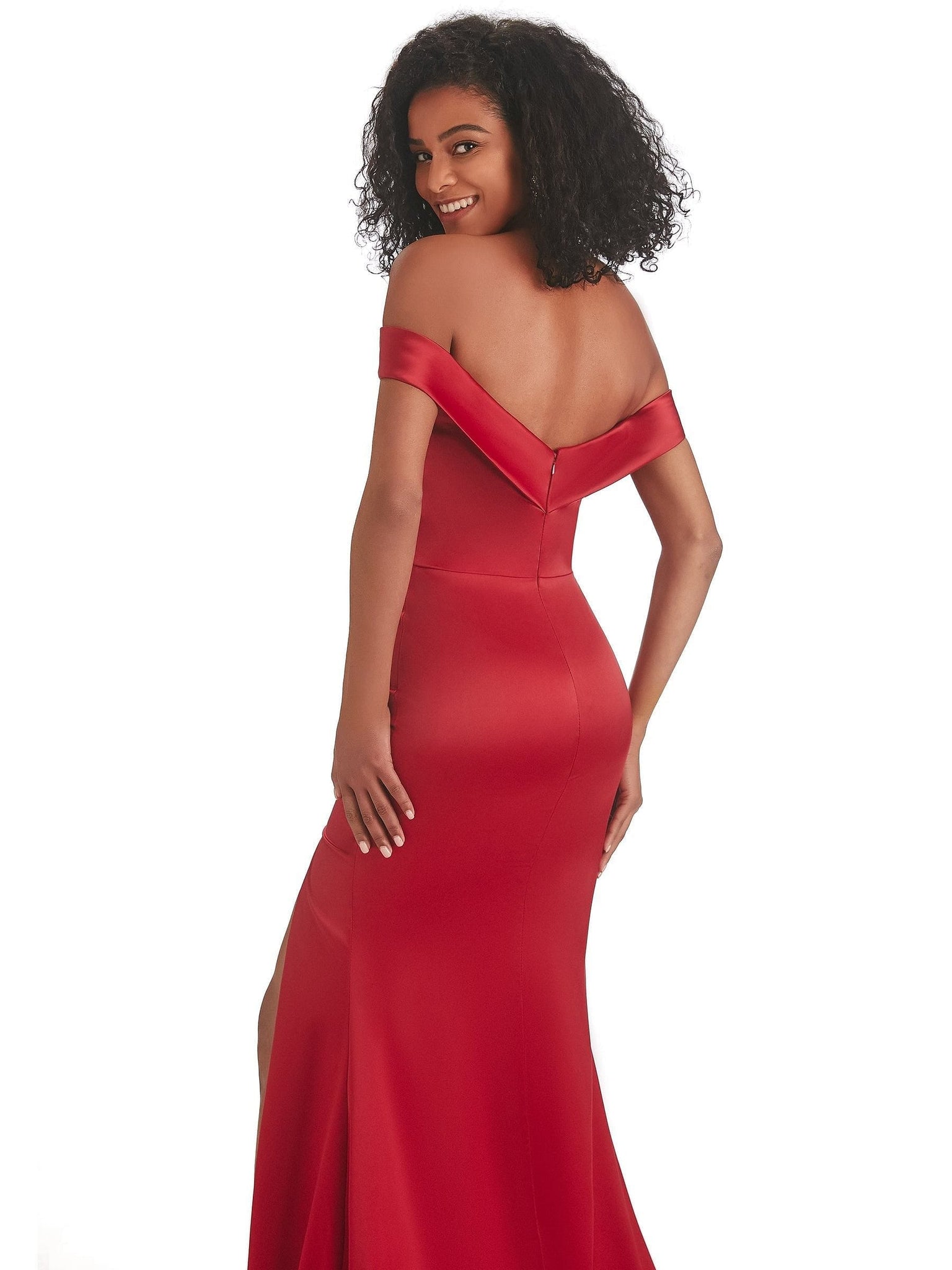 Sexy Mermaid Soft Satin Side Split Off The Shoulder Long Bridesmaid Dresses Uk