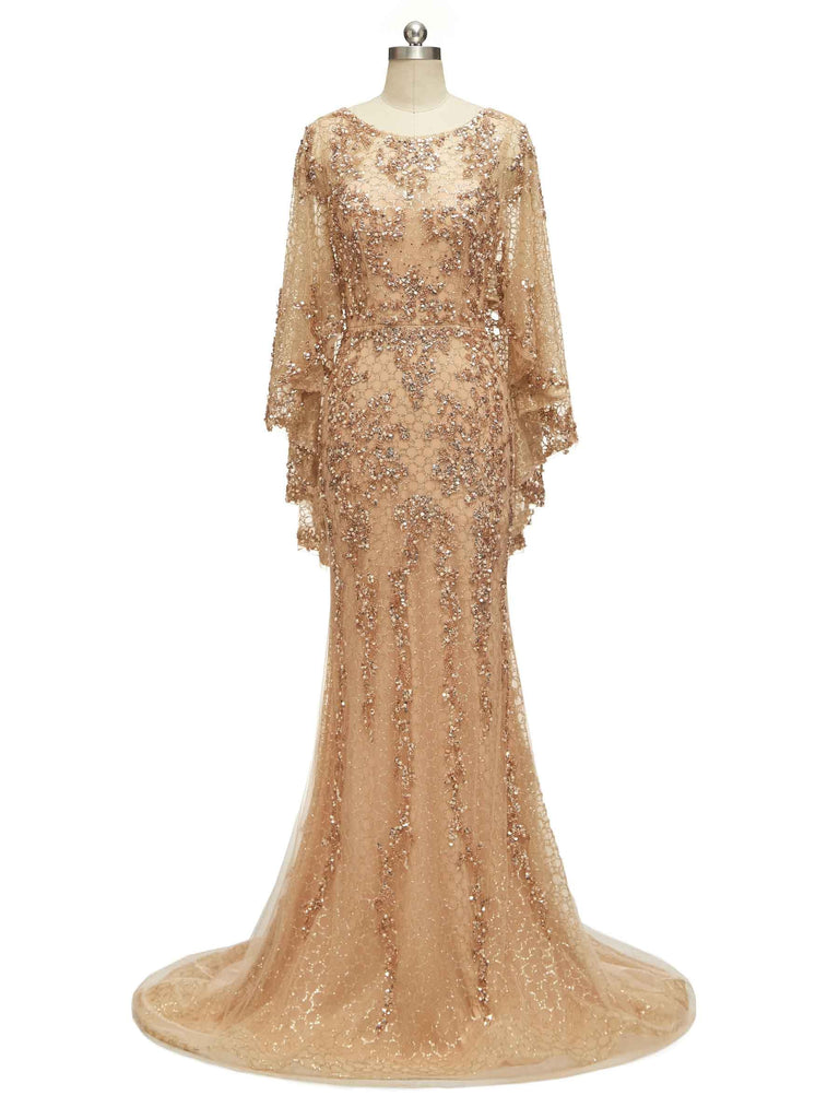 Champagne Gold Sparkly Heavily Beaded Long Formal Prom Dresses Online Champagne Gold Sparkly Heavily Beaded Long Formal Prom Dresses Online