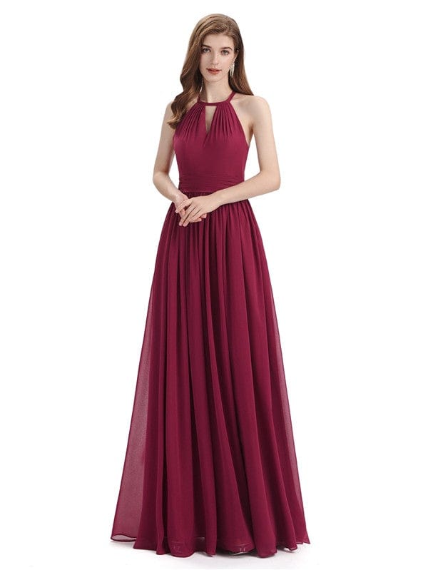 Elegant A-line Halter Boho Chic Bridesmaid Dresses in Chiffon