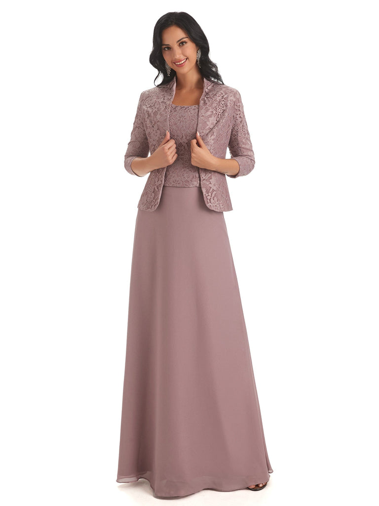 Chiffon Square Sleeveless Floor-Length Mother Of The Bride Dresses And Jacket