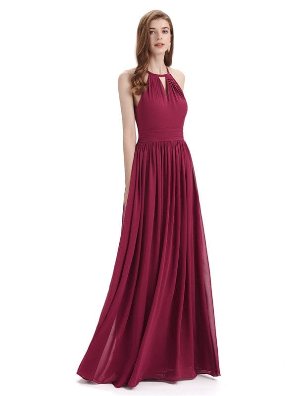 Elegant A-line Halter Boho Chic Bridesmaid Dresses in Chiffon