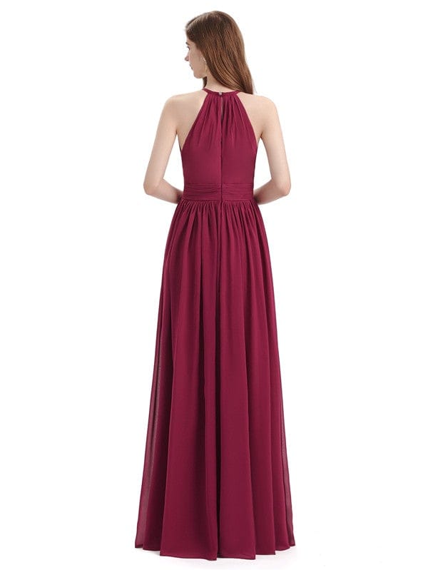 Elegant A-line Halter Boho Chic Bridesmaid Dresses in Chiffon