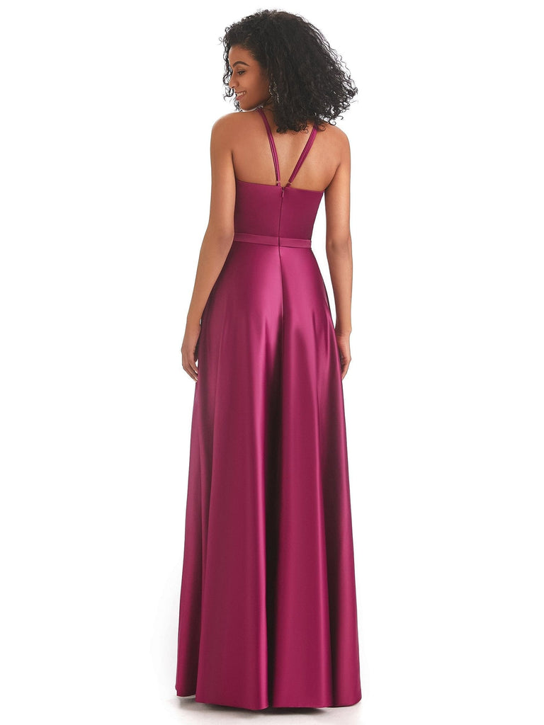 Elegant Soft Satin A-line Halter Silky African Bridesmaid Dresses Online Sale