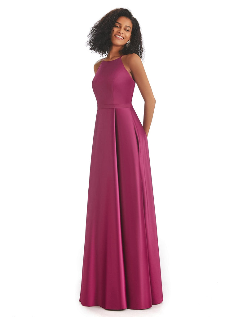 Elegant Soft Satin A-line Halter Silky African Bridesmaid Dresses Online Sale