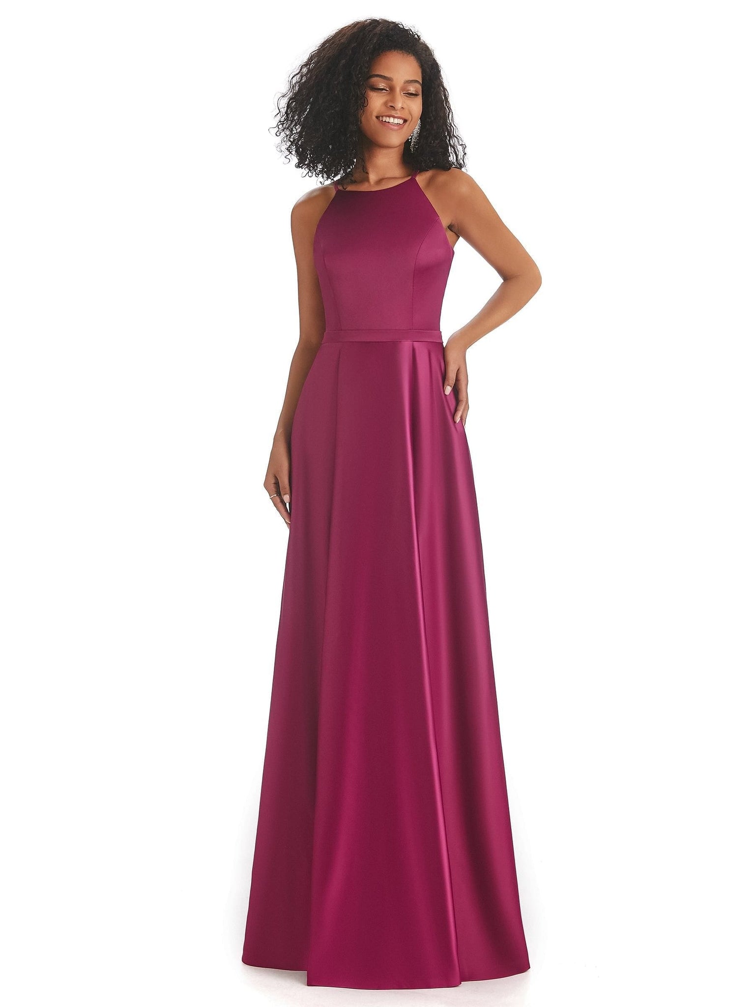 Elegant Soft Satin A-line Halter Silky Stretchy Bridesmaid Dresses Online