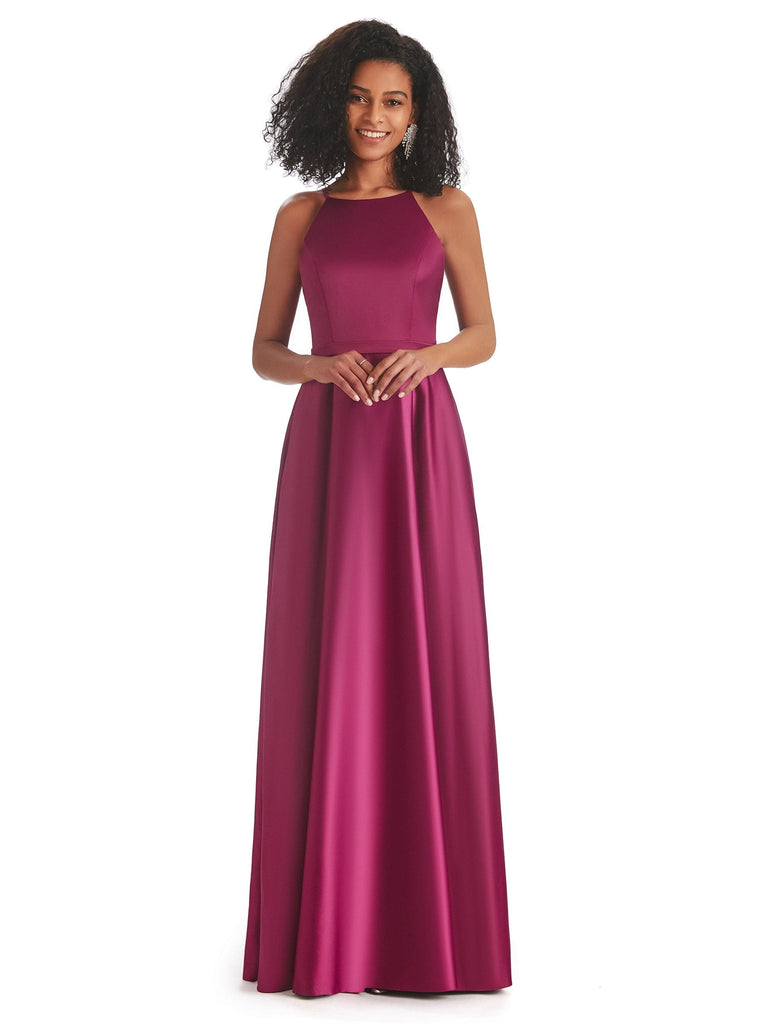 Soft Satin A-line Halter Floor-Length Mermaid African Prom Dresses