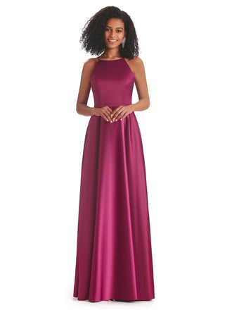 Soft Satin A-line Halter Floor-Length Mermaid African Prom Dresses