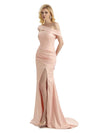 Elegant Asymmetrical Soft Satin Side Slit Long Mermaid Bridesmaid Dresses UK
