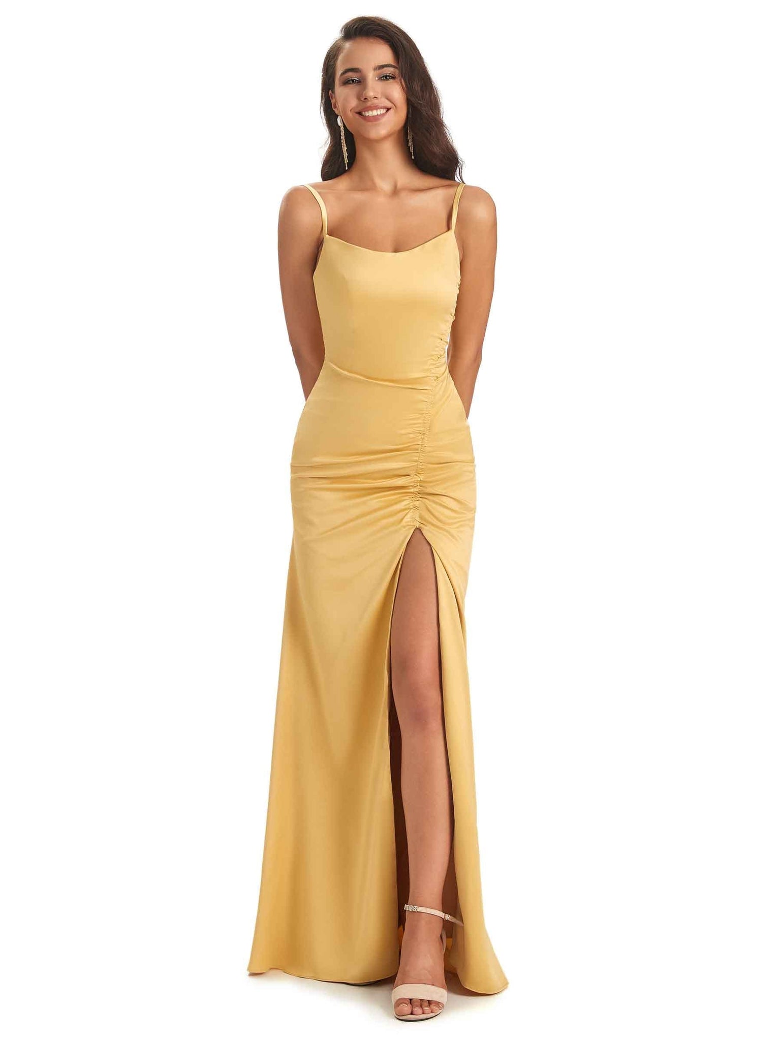 Soft Satin Side Slit Scoop Neckline Floor-Length Long Mermaid Prom Dresses Online