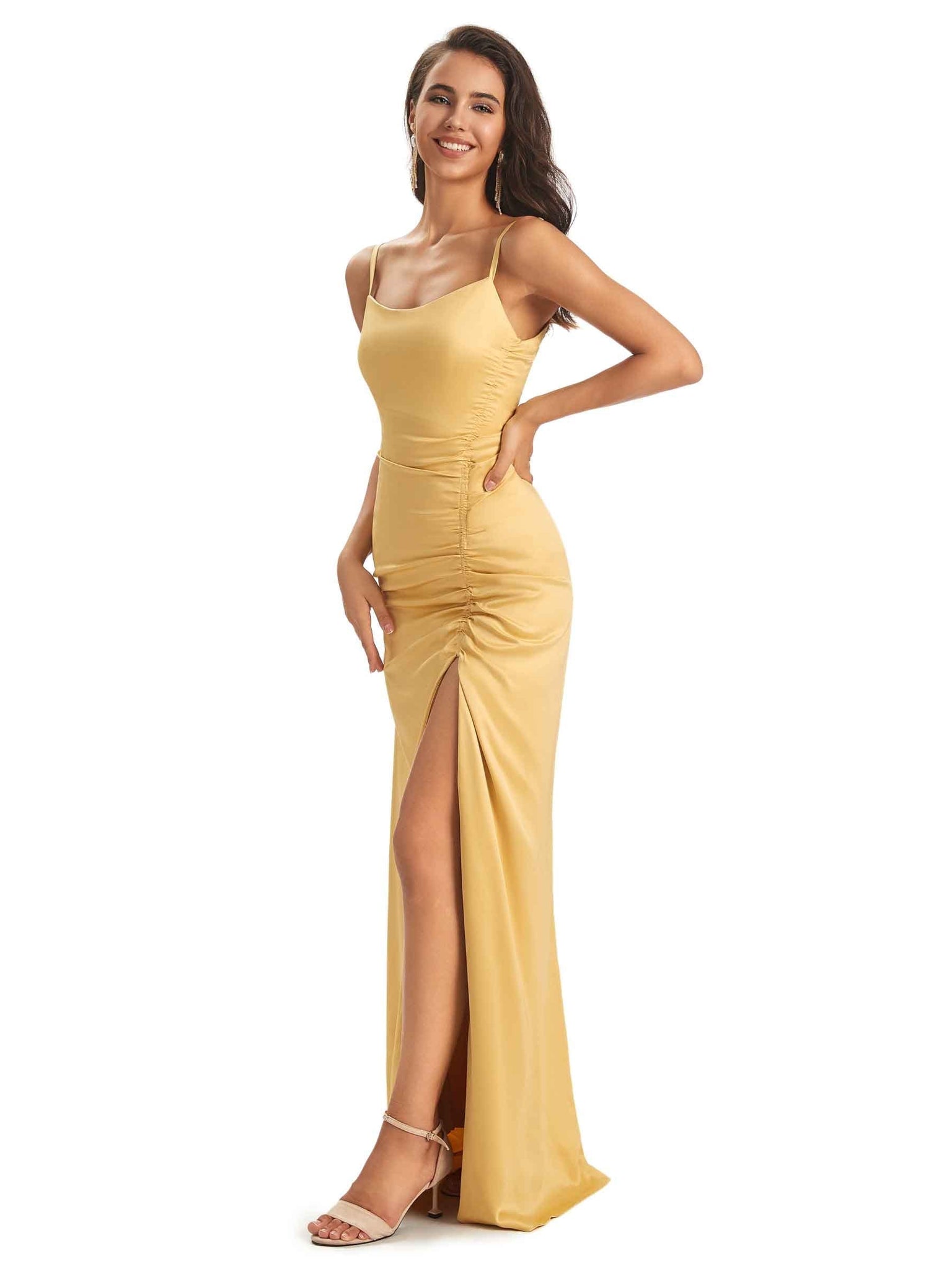 Soft Satin Side Slit Scoop Neckline Floor-Length Long Mermaid Prom Dresses Online