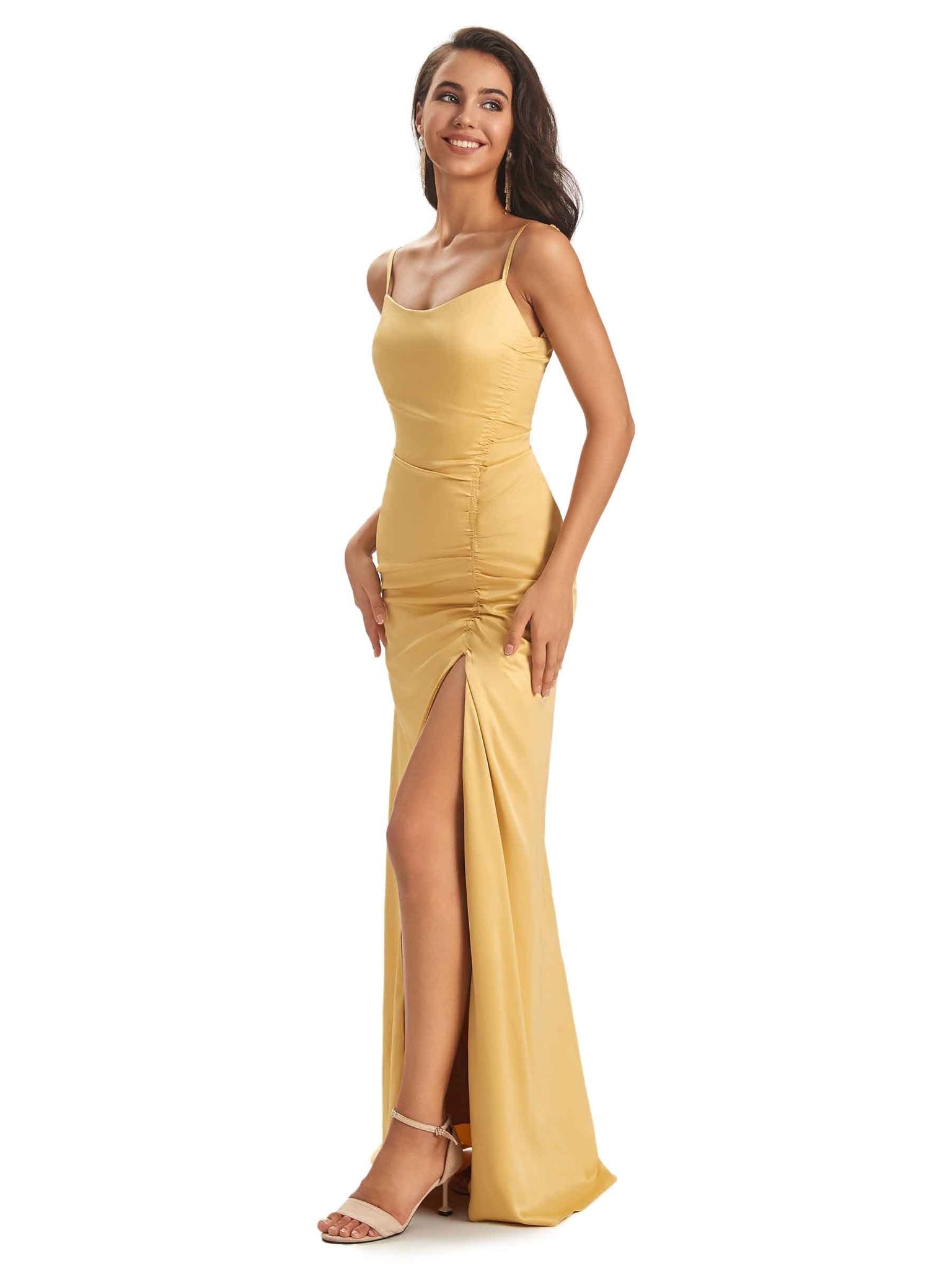 Soft Satin Side Slit Scoop Neckline Floor-Length Long Mermaid Prom Dresses Online
