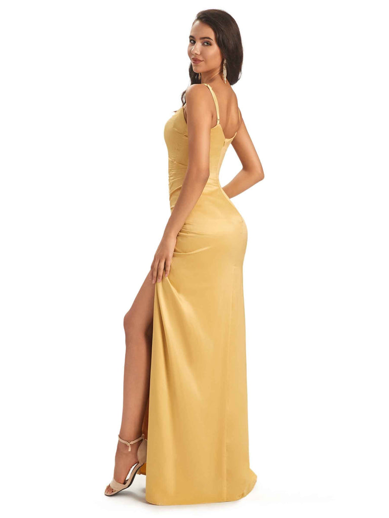 Soft Satin Side Slit Scoop Neckline Floor-Length Long Mermaid Prom Dresses Online