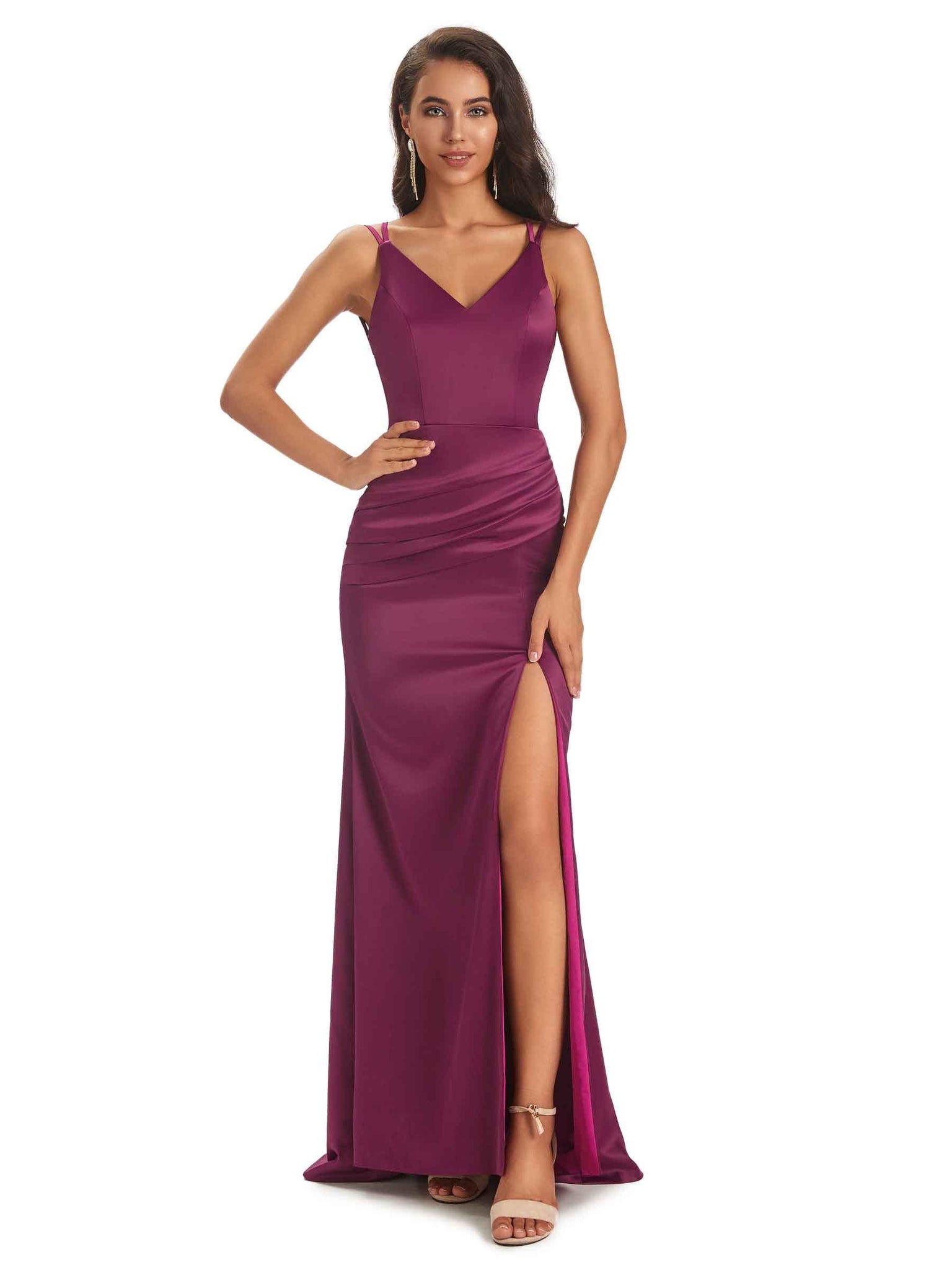 Sexy Criss Cross V-neck Floor-Length Soft Satin Side Slit Mermaid Prom Dresses Online