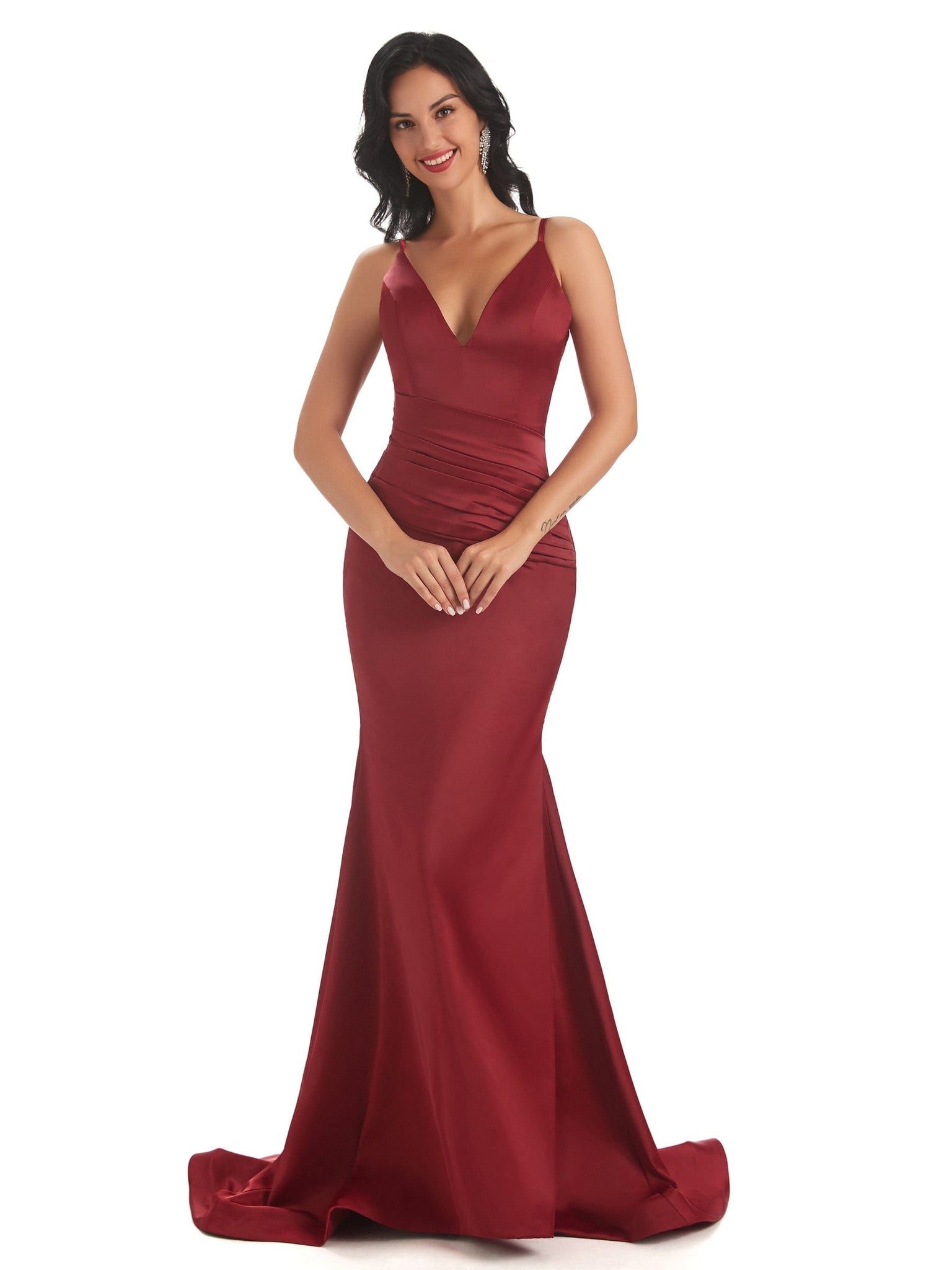 Sexy Spaghetti Straps Soft Satin V-neck Mermaid long Prom Dresses