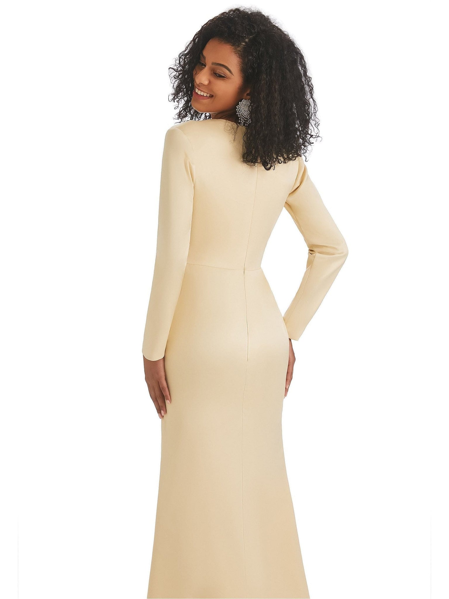 Silky Satin Side Slit Long Sleeves Satin Mermaid Bridesmaid Dresses UK